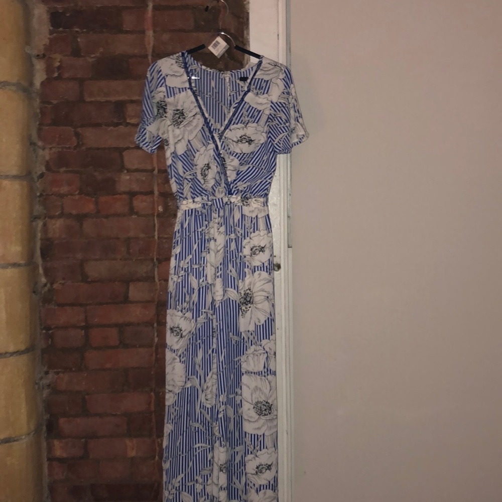 Stripe-Floral Print Jumpsuit